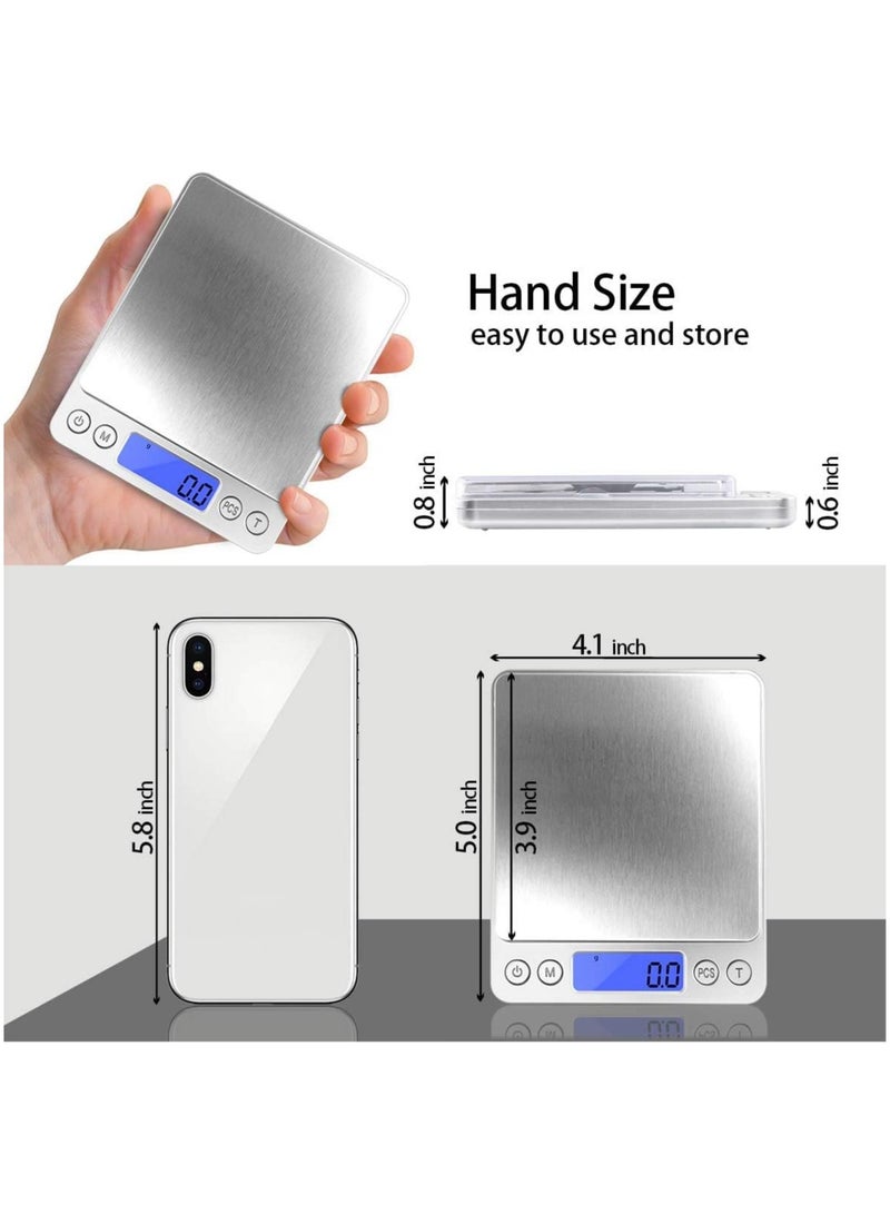 3000 g/0.1g, Food Scale, 6 Measurement Modes, Lcd Display, Tare Weight, Digital Scale In Grams And Ounces, With 2 Trays For Storing Food, Cooking, Nutrition, Reptiles - Image 3