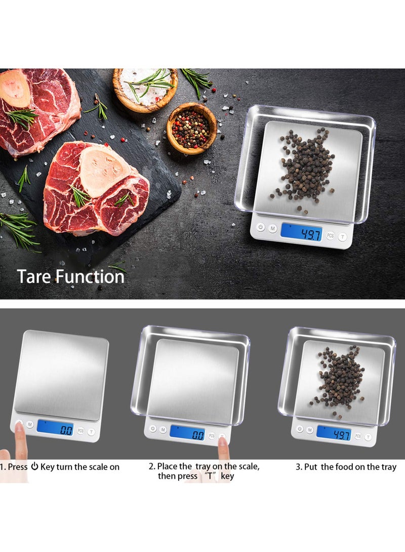 3000 g/0.1g, Food Scale, 6 Measurement Modes, Lcd Display, Tare Weight, Digital Scale In Grams And Ounces, With 2 Trays For Storing Food, Cooking, Nutrition, Reptiles - Image 5