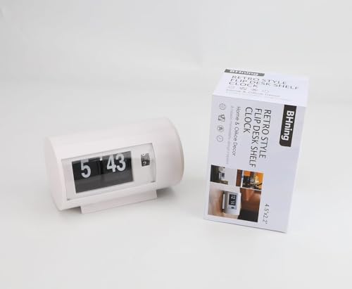 BHning Retro Table Clock Auto Flip Clock 12 Hours AM/PM Format Display Timepiece Desk Clock Flip Page Turning Clocks (White) - Image 1