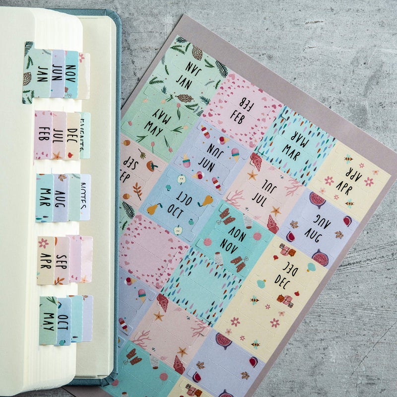 DiverseBee Laminated Planner Monthly Tabs, 24 Peel and Stick Tabs for Notebooks (12 Month Tabs and 12 Blank Tabs), Calendar Monthly Tab Stickers/Dividers (Assorted), Medium - Image 4