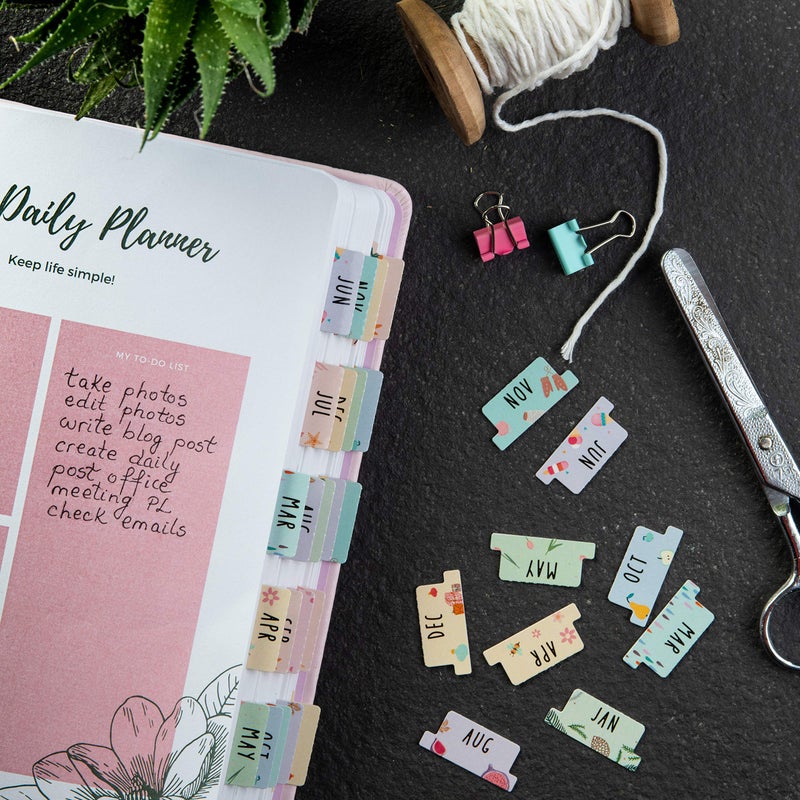 DiverseBee Laminated Planner Monthly Tabs, 24 Peel and Stick Tabs for Notebooks (12 Month Tabs and 12 Blank Tabs), Calendar Monthly Tab Stickers/Dividers (Assorted), Medium - Image 2