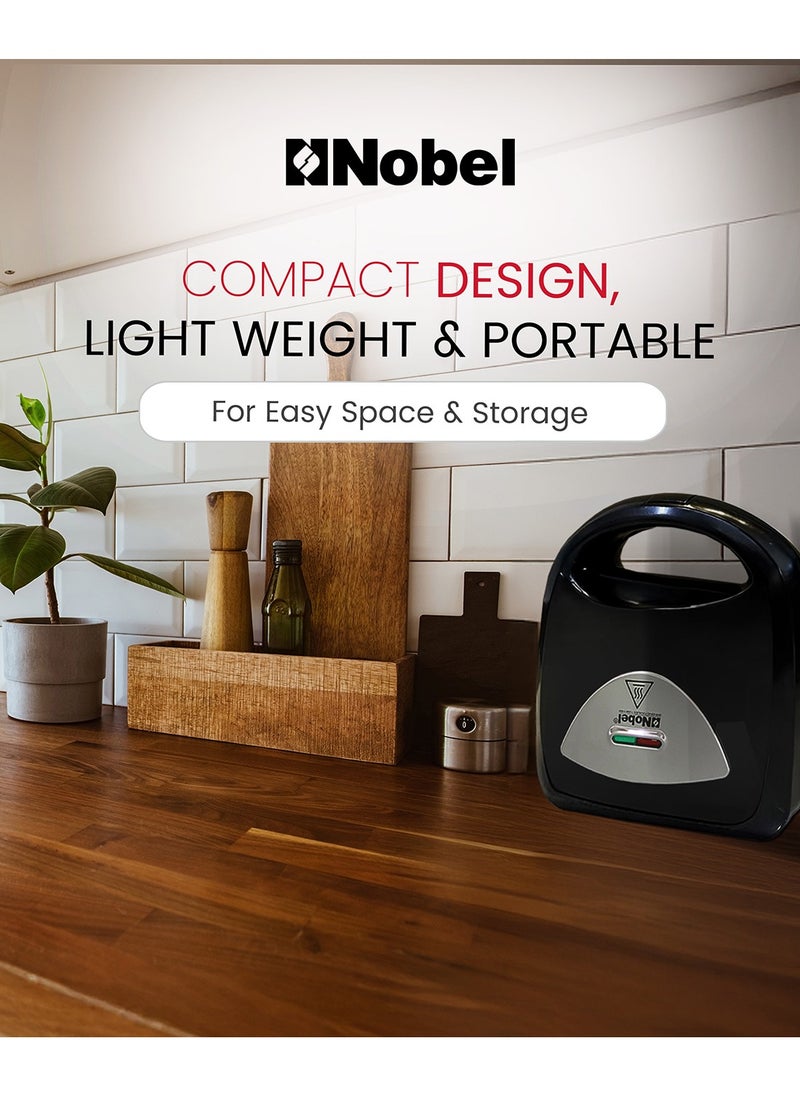 Nobel Sandwitch Plate Grill Plate Fixed Temperature Control with LED Power Indicator NSM25S Black/Silver