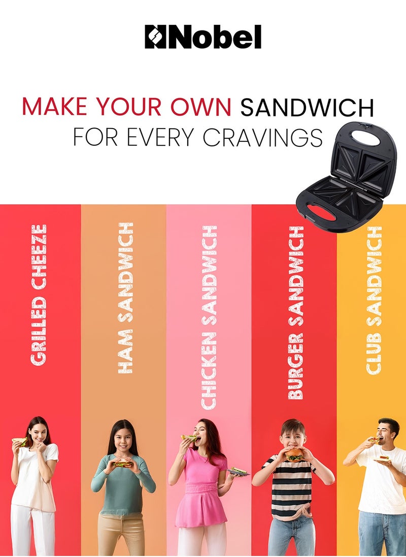 Nobel Sandwitch Plate Grill Plate Fixed Temperature Control with LED Power Indicator NSM25S Black/Silver