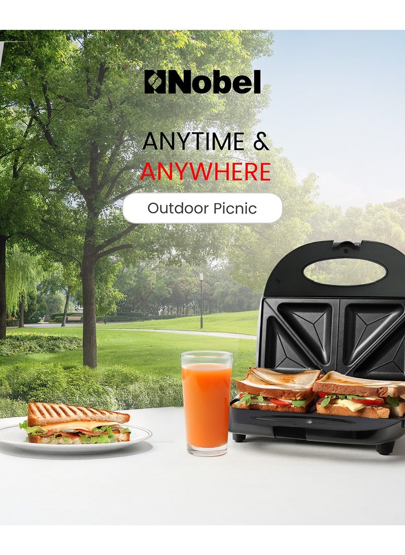 Nobel Sandwitch Plate Grill Plate Fixed Temperature Control with LED Power Indicator NSM25S Black/Silver