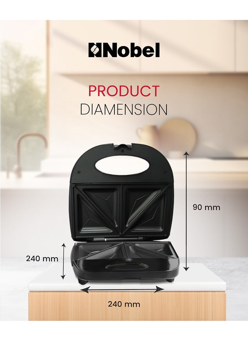 Nobel Sandwitch Plate Grill Plate Fixed Temperature Control with LED Power Indicator NSM25S Black/Silver