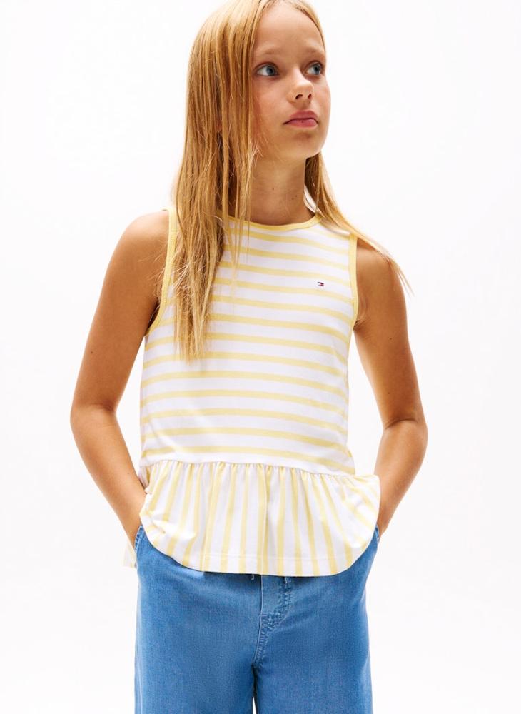 TOMMY HILFIGER Kids Peplum Sleeveless Stripe Top  - Image 1