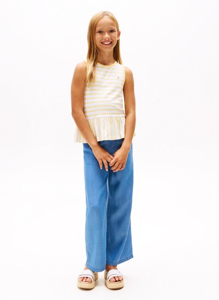 TOMMY HILFIGER Kids Peplum Sleeveless Stripe Top  - Image 4