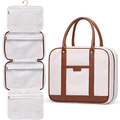 Bosidu Toiletry Bag for Women Hanging Travel Toiletry Bag with Hook,Water-resistant Makeup Cosmetic Bag Travel Organizer for Toiletries, Accessories P-Beige - Image 1