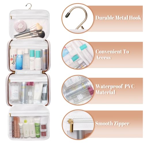Bosidu Toiletry Bag for Women Hanging Travel Toiletry Bag with Hook,Water-resistant Makeup Cosmetic Bag Travel Organizer for Toiletries, Accessories P-Beige - Image 5