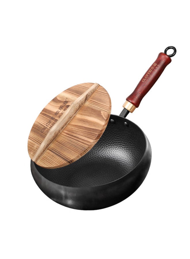 Olofe Zhangqiu Hand-forged Small Iron Wok, Large Belly, Non-coated Stir-fry Pan, Round Belly Small Hammer Iron Wok, Black Beauty Large Belly Black Iron Wok, 26cm - Image 5