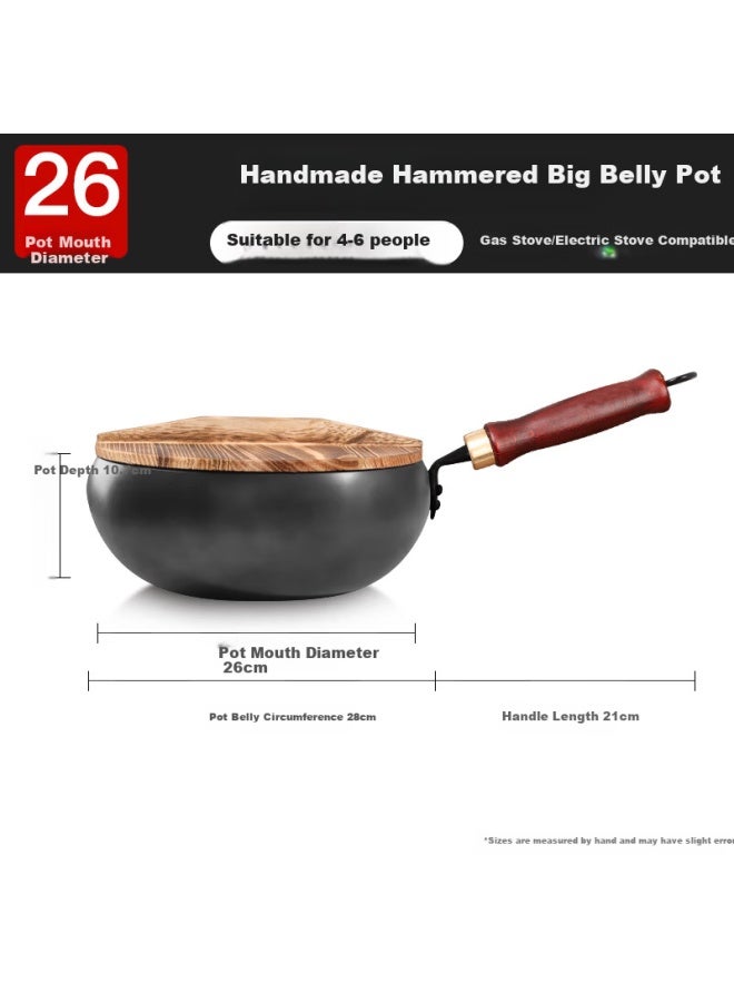 Olofe Zhangqiu Hand-forged Small Iron Wok, Large Belly, Non-coated Stir-fry Pan, Round Belly Small Hammer Iron Wok, Black Beauty Large Belly Black Iron Wok, 26cm - Image 1