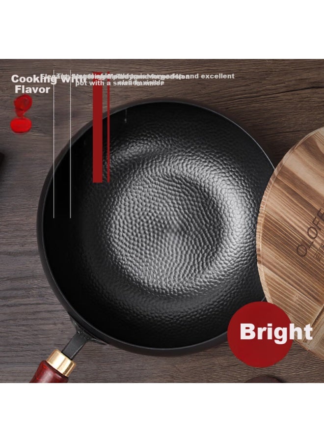 Olofe Zhangqiu Hand-forged Small Iron Wok, Large Belly, Non-coated Stir-fry Pan, Round Belly Small Hammer Iron Wok, Black Beauty Large Belly Black Iron Wok, 26cm - Image 2