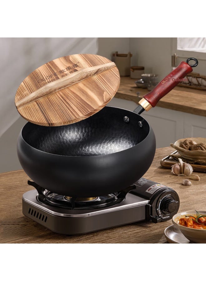 Olofe Zhangqiu Hand-forged Small Iron Wok, Large Belly, Non-coated Stir-fry Pan, Round Belly Small Hammer Iron Wok, Black Beauty Large Belly Black Iron Wok, 26cm - Image 3