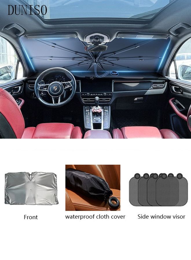 DUNISO 5Pcs Car Windshield Sun Shade Set Foldable Car Umbrella Sunshade Cover Windshield Sunshade Reflective Side Front Rear Window Shades UV Sun Protector for Car Windshield Trucks Automotive Interior  - Image 1