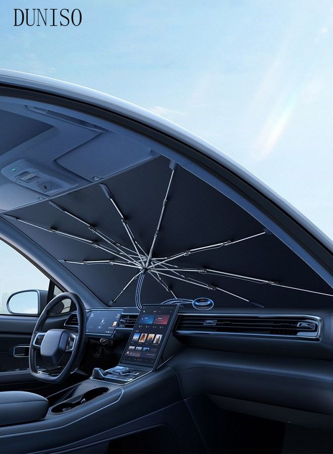 DUNISO 5Pcs Car Windshield Sun Shade Set Foldable Car Umbrella Sunshade Cover Windshield Sunshade Reflective Side Front Rear Window Shades UV Sun Protector for Car Windshield Trucks Automotive Interior  - Image 2