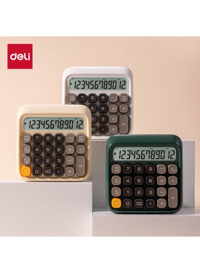 Deli Round Dot High-key Voice Calculator, 12-digit Wide Screen Display, Stylish Student/office Supplies, Green Te26 - Image 1