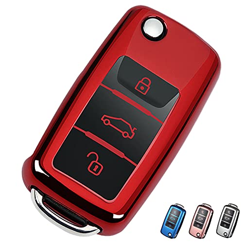 Cacacar for VW Volkswagen Key Fob Cover, Premium Soft TPU Full Protection Key Fob Case for VW Jetta Golf Polo MK6 Passat Tiguan Beetle Key Cover (red) - Image 1