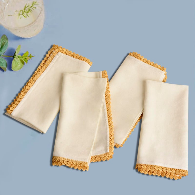 StyleMyWay StyleMyWay Dining Table Premium Cotton Table Napkin with Crochet Ends Set of 6 L x B 16 x 16 inch Off White - Image 3