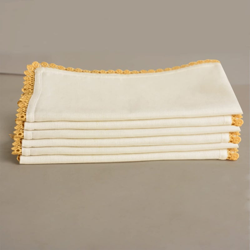 StyleMyWay StyleMyWay Dining Table Premium Cotton Table Napkin with Crochet Ends Set of 6 L x B 16 x 16 inch Off White - Image 2