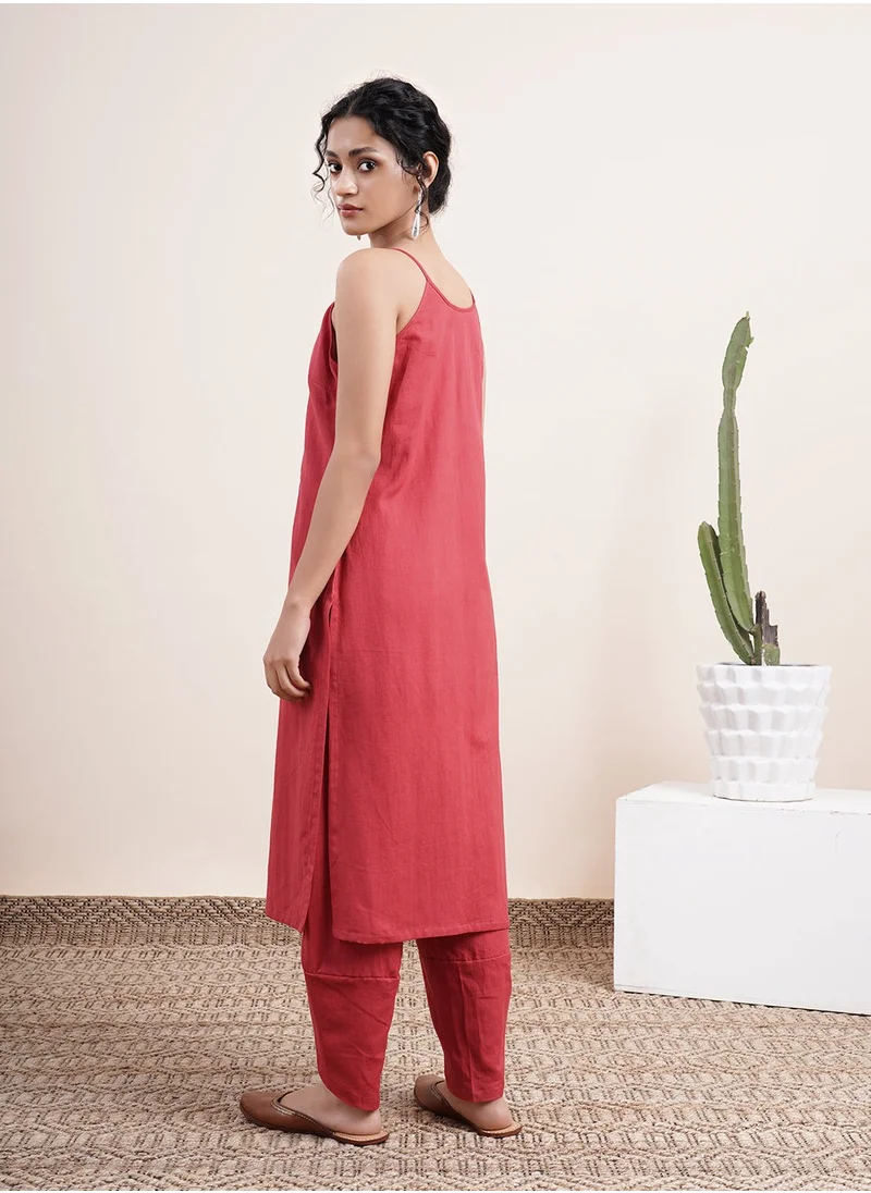 Abhishti Maroon Strappy kurta with contrast stitches on placket