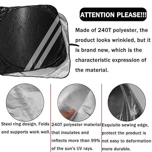 YOSRTER Front Windshield Sun Shade Fit for Dodge Charger Challenger Durango Journey Universal Fit to All Dodge Cars Foldable Sun Visor Protector Custom Fit Dodge Window Sunhade (Black Gray) - Image 3