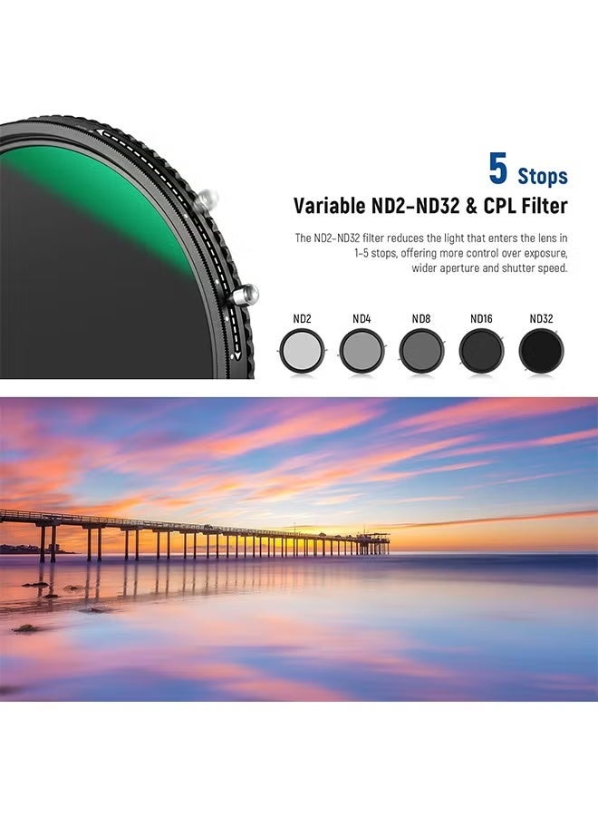 NEEWER 2 in 1 37mm Variable ND Filter ND2–ND32&CPL Filter(Circular Polarizer Filter) No X Cross/30 Layer Nano Coated/HD Optical Glass/Ultra Slim Aluminum Alloy Frame/Water Repellent/Scratch Resistant - Image 2