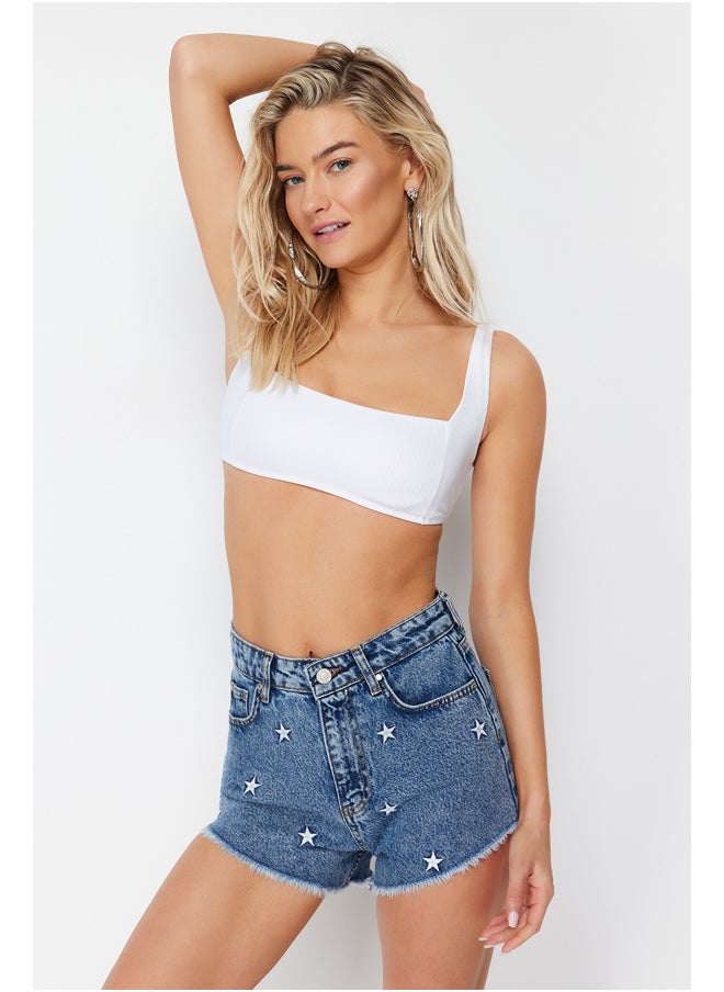 trendyol - Dark Blue Denim Embroidered Denim 100% Cotton Shorts &amp; Bermuda TBESS22SR0392 - Image 1