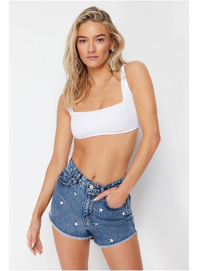trendyol - Dark Blue Denim Embroidered Denim 100% Cotton Shorts &amp; Bermuda TBESS22SR0392 - Image 1