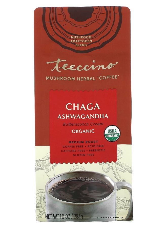 teeccino Mushroom Herbal Coffee Chaga Ashwagandha Medium Roast Caffeine Free 10 oz (284 g)