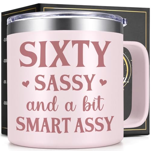 Lifecapido 60th Birthday Gifts for Women, 14oz Sixty Sassy And A Bit Smart Assy Coffee Mug, 60 Year Old Birthday Gifts for 60 Year Old Woman, Mom, Grandma, Wife, Friends, 60th Birthday Gift Ideas - Image 1