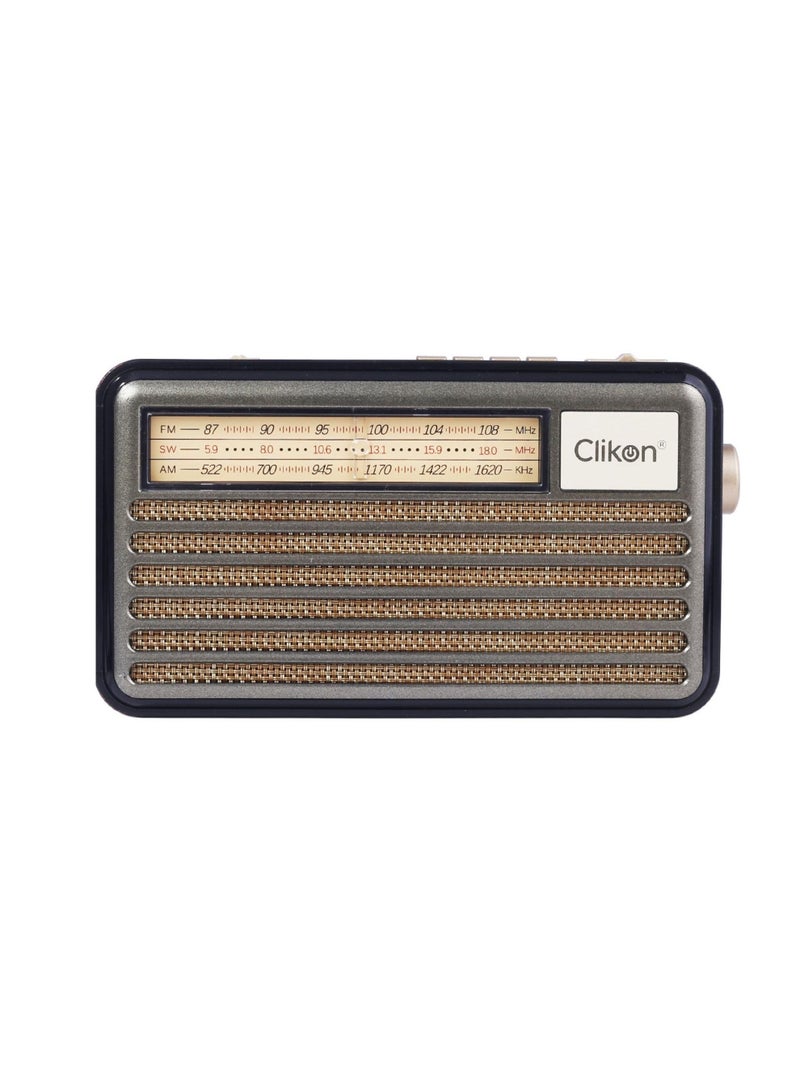 Clikon Rechargeable Vintage Radio with Wooden Finish Body, FM/AM/SW Band/DSP Radio Forms, Bluetooth/USB/TF Card Connectivity, 2 Years Warranty, Brown – CK837 - Image 1
