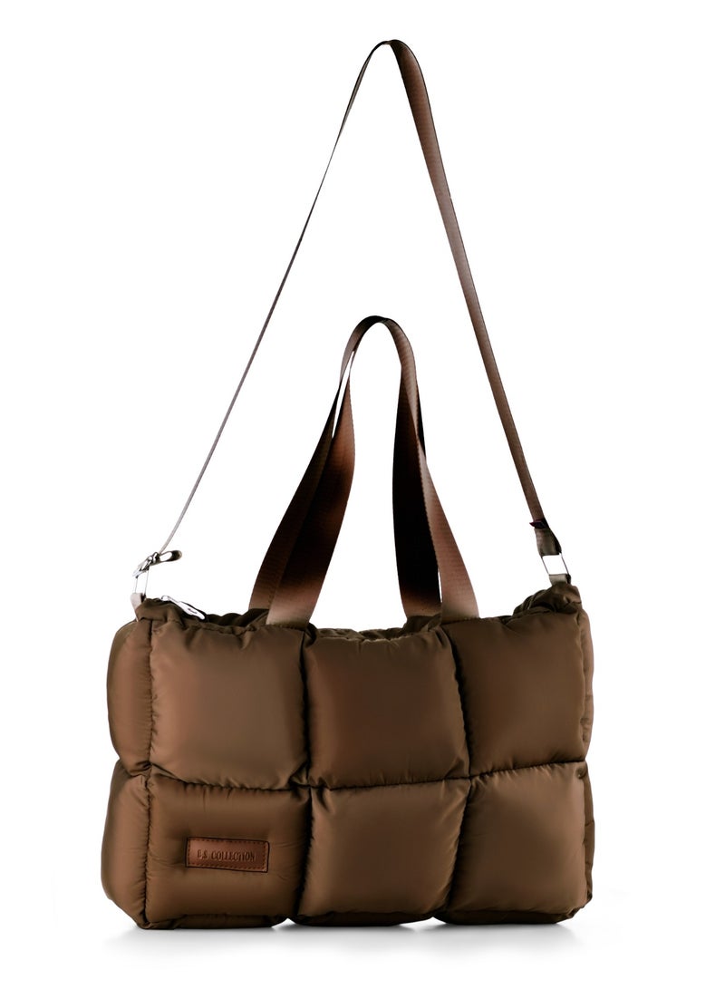 B.S COLLECTION Large capacity waterproof soft quilted shoulder bag and hand bag for women - Brown  - Image 2