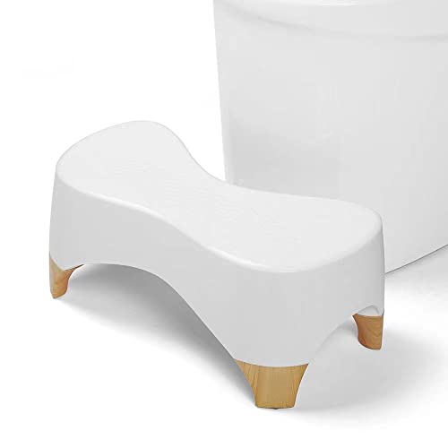 GLIGAM Toilet Stool Squat Adult,Gligam Poop Stool for Bathroom,Bearing 550 lbs Weight,Toilet Step Stool, Potty Stool for Adults and Kids,Non-Slip Simple Design,7" Tall (White/Bamboo Color) - Image 1