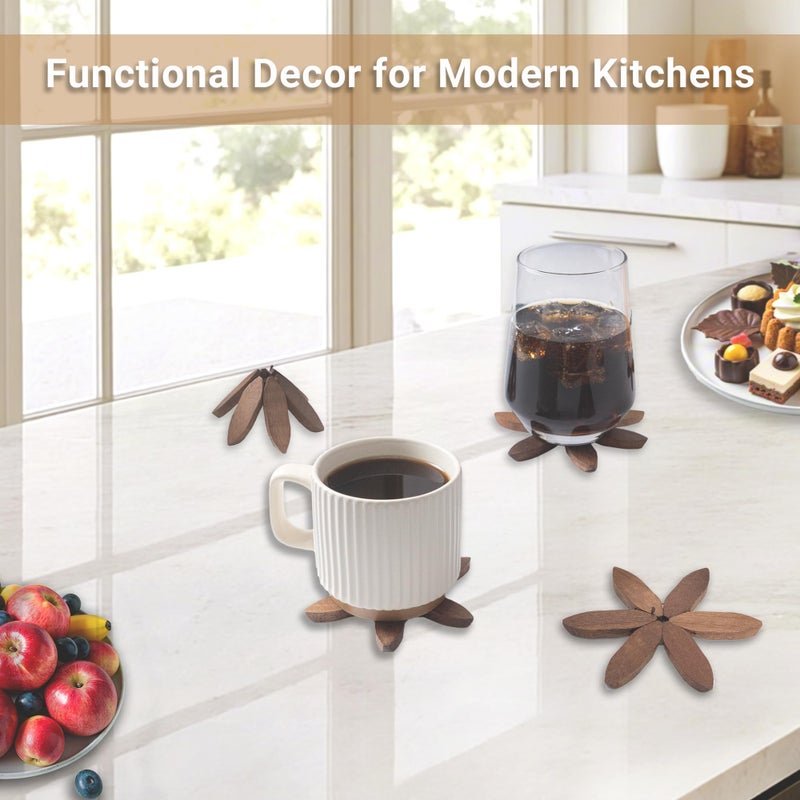 Yuoyar Coasters, Wooden Tree-Shaped sapele Wood Drink Coasters Set for Coffee Table, Kitchen Table Decor - Image 5