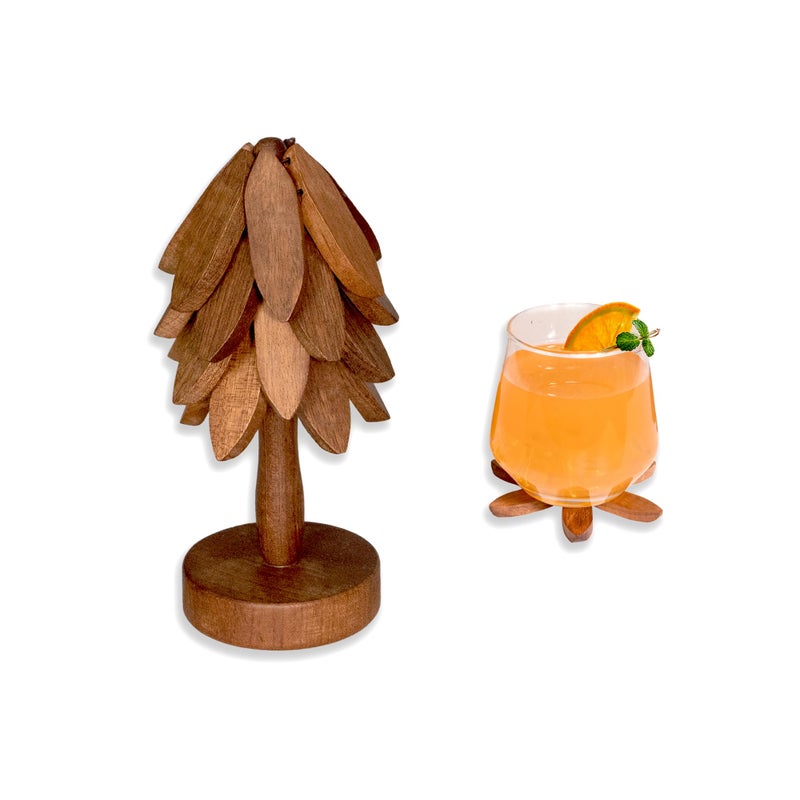 Yuoyar Coasters, Wooden Tree-Shaped sapele Wood Drink Coasters Set for Coffee Table, Kitchen Table Decor - Image 1
