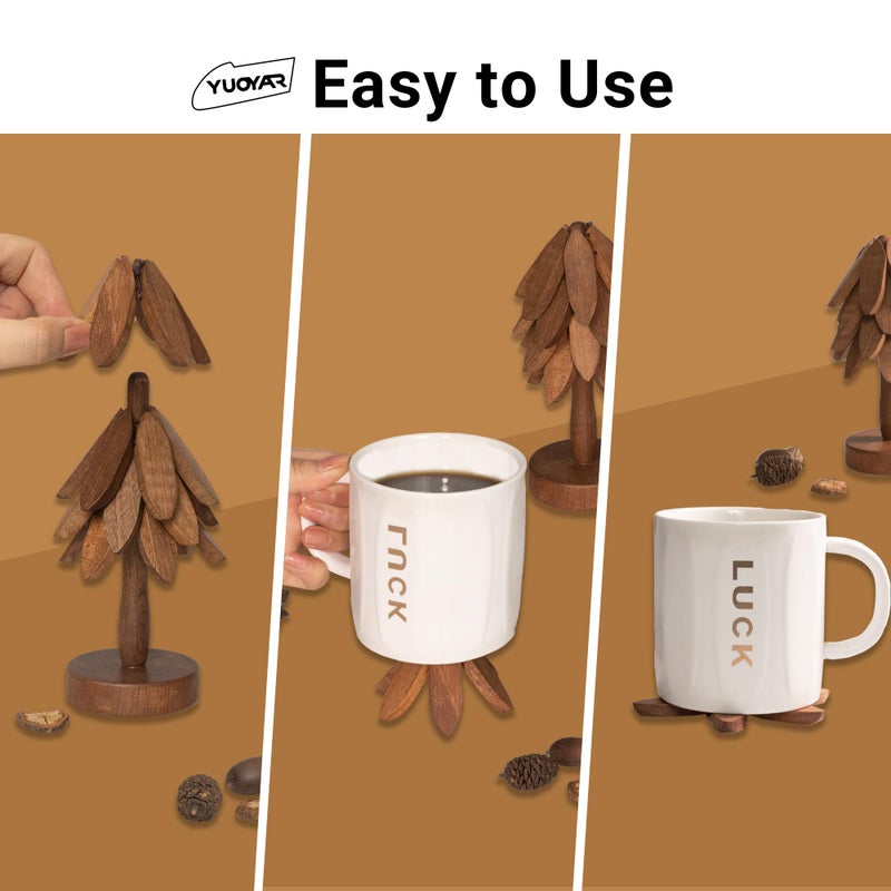 Yuoyar Coasters, Wooden Tree-Shaped sapele Wood Drink Coasters Set for Coffee Table, Kitchen Table Decor - Image 2