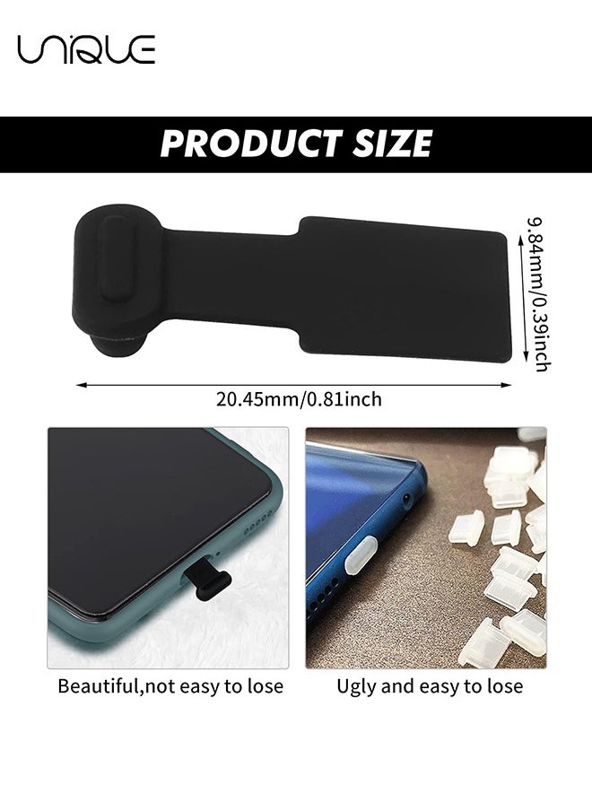 Unique - 3pcs USB Type C Anti-Lost Anti Dust Plugs, Dust Cover Port Plugs Protection Compatible with iPhone 15 Samsung Galaxy S21/S20/S22 Ultra Huawei for All Type-C Smartphone and Tablet - Black - Image 1