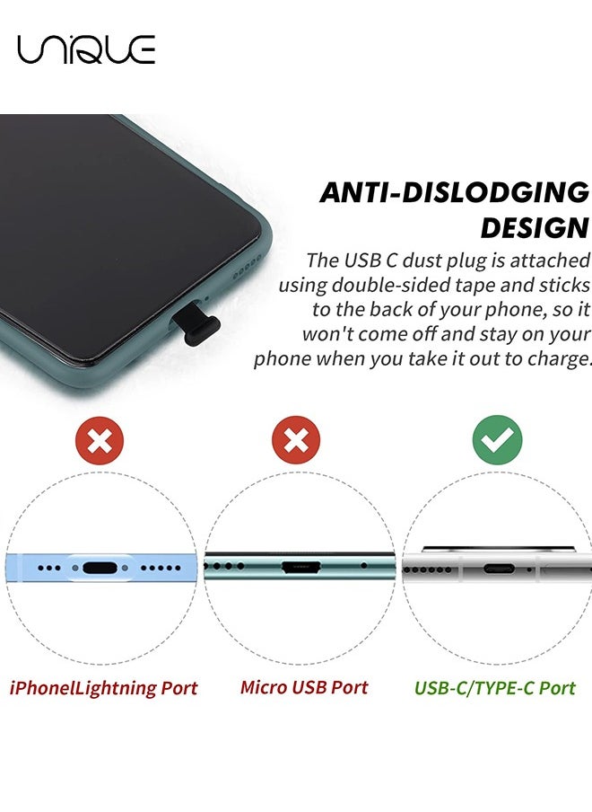 Unique - 3pcs USB Type C Anti-Lost Anti Dust Plugs, Dust Cover Port Plugs Protection Compatible with iPhone 15 Samsung Galaxy S21/S20/S22 Ultra Huawei for All Type-C Smartphone and Tablet - Black - Image 1
