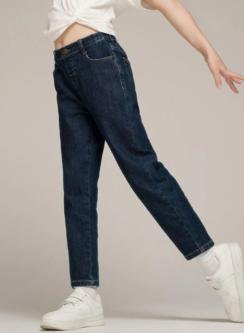 جيوردانو جينز أطفال دينم مطاطي بخصر مرن وقصة مستقيمة مدببة