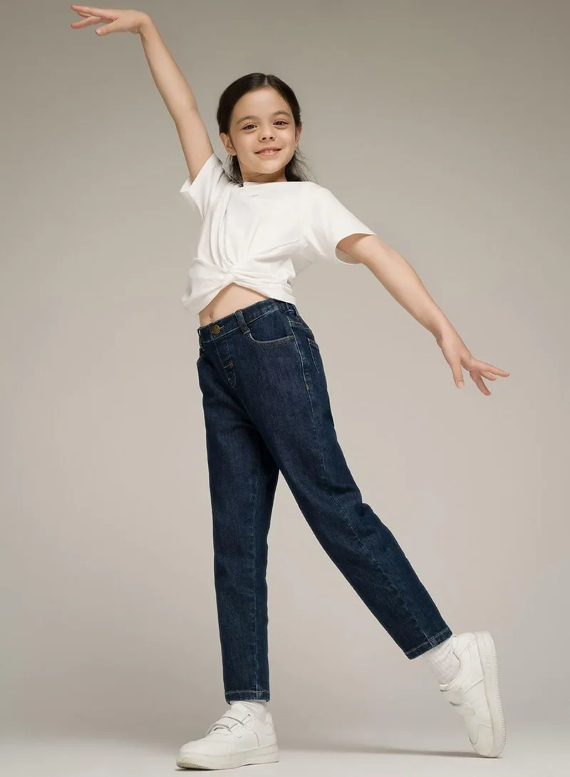 جيوردانو جينز أطفال دينم مطاطي بخصر مرن وقصة مستقيمة مدببة