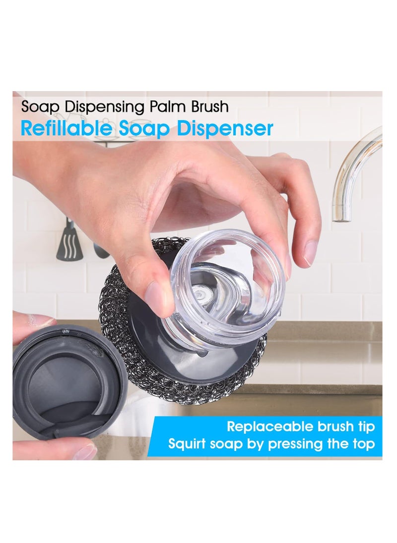UPSTYLE - Soap Dispenser Palm Brush Sponge for Kitchen Sink Pan Pot Oven & Other Dish Scrubber with Holder Easy to Use Heavy Duty (1Pcs + 2Extra Pads) - Image 1