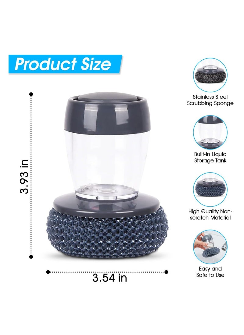 UPSTYLE - Soap Dispenser Palm Brush Sponge for Kitchen Sink Pan Pot Oven & Other Dish Scrubber with Holder Easy to Use Heavy Duty (1Pcs + 2Extra Pads) - Image 1