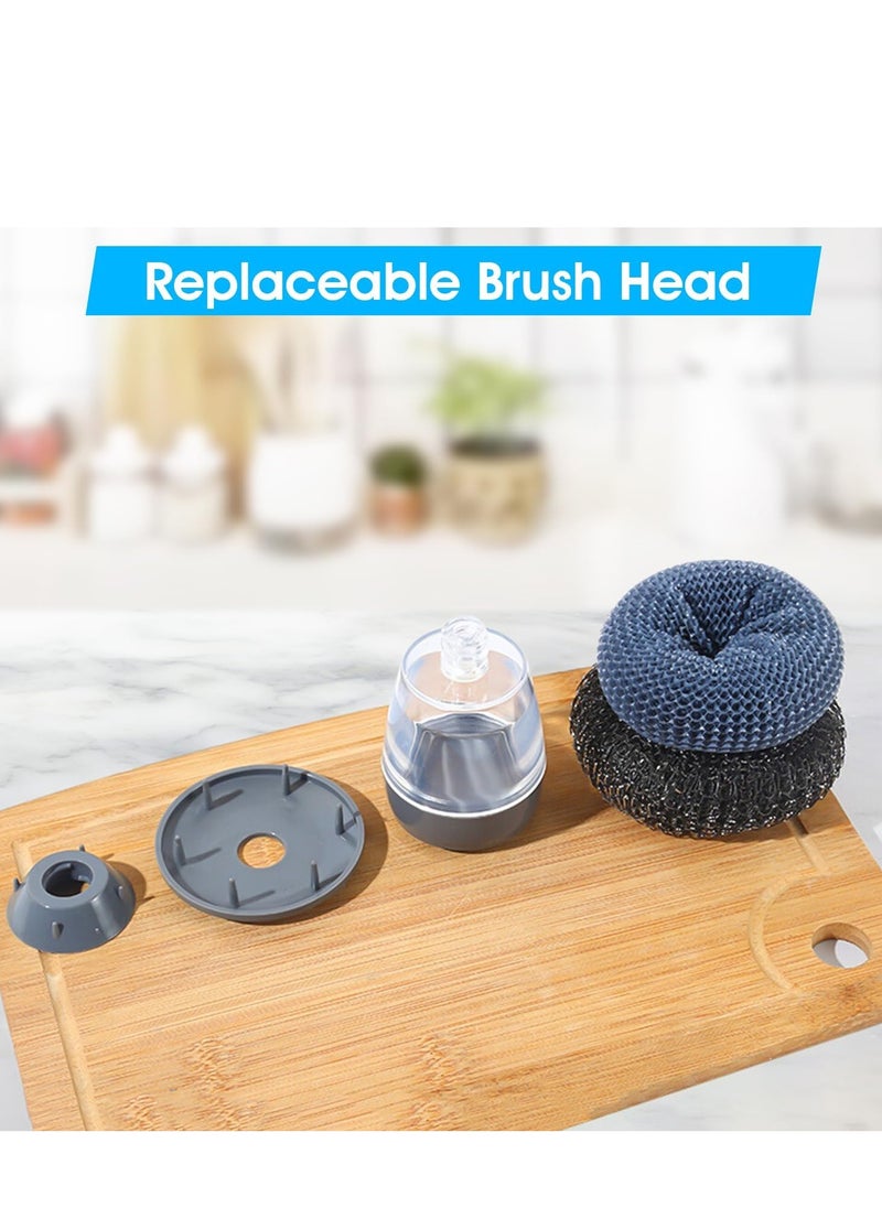 UPSTYLE - Soap Dispenser Palm Brush Sponge for Kitchen Sink Pan Pot Oven & Other Dish Scrubber with Holder Easy to Use Heavy Duty (1Pcs + 2Extra Pads) - Image 1