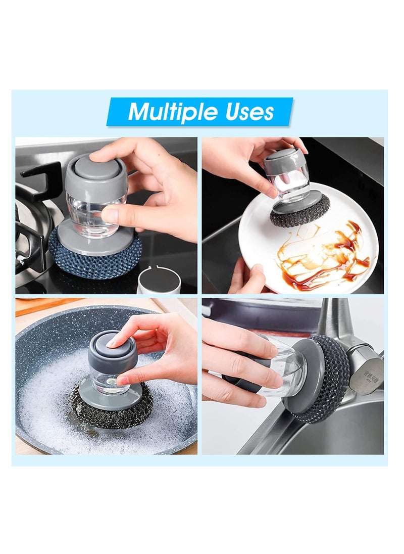 UPSTYLE - Soap Dispenser Palm Brush Sponge for Kitchen Sink Pan Pot Oven & Other Dish Scrubber with Holder Easy to Use Heavy Duty (1Pcs + 2Extra Pads) - Image 1