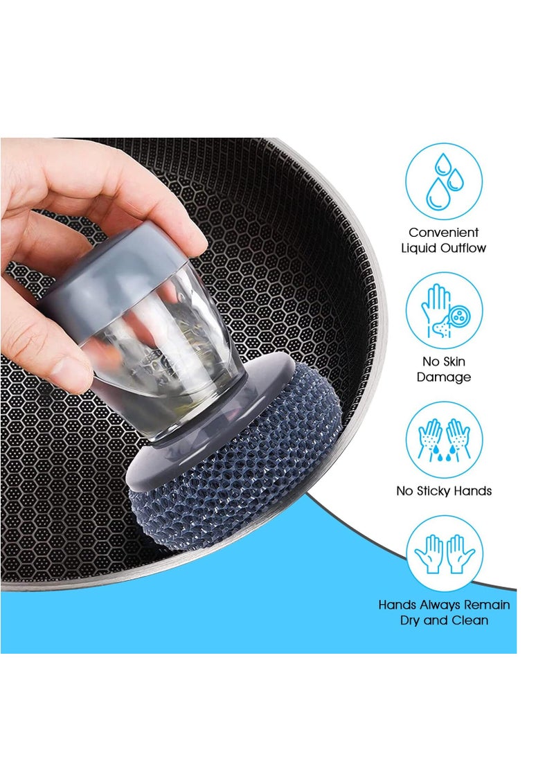 UPSTYLE - Soap Dispenser Palm Brush Sponge for Kitchen Sink Pan Pot Oven & Other Dish Scrubber with Holder Easy to Use Heavy Duty (1Pcs + 2Extra Pads) - Image 1