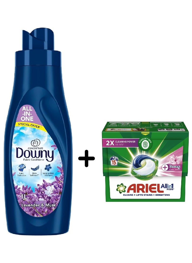 Ariel Ariel Automatic Washing Machine Tablets with Downy Freshness 3 in 1 - 15 Tablets, Capsules, 0.44 kg + Concentrated Fabric Conditioner, Lavender & Musk, 1 L by Downy y 
