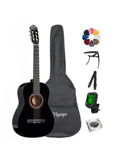 38” Classical Guitar with Nylon Strings Guitar with Truss Rod for Beginner Professional Acoustic with Bag, Strap, Capo, Picks, Strings, Tuner(Black)