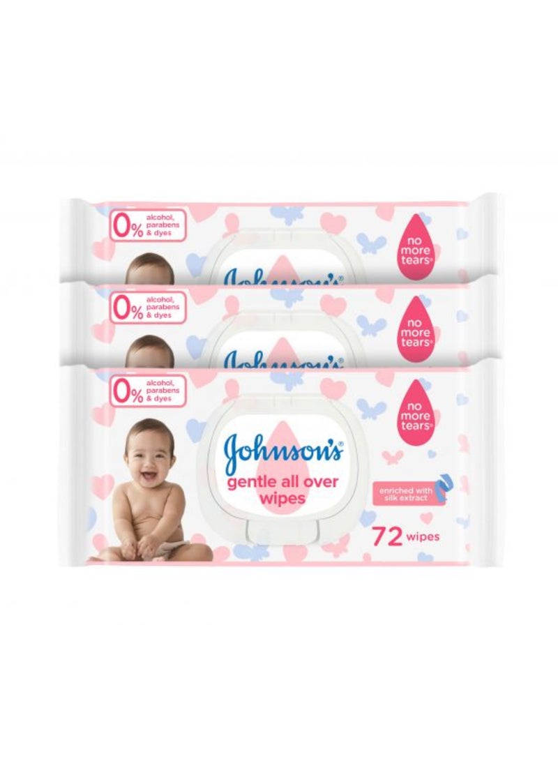 Johnson's Baby Wipes Gentle all Over,72 pcs,  Pack of 3 - Image 1