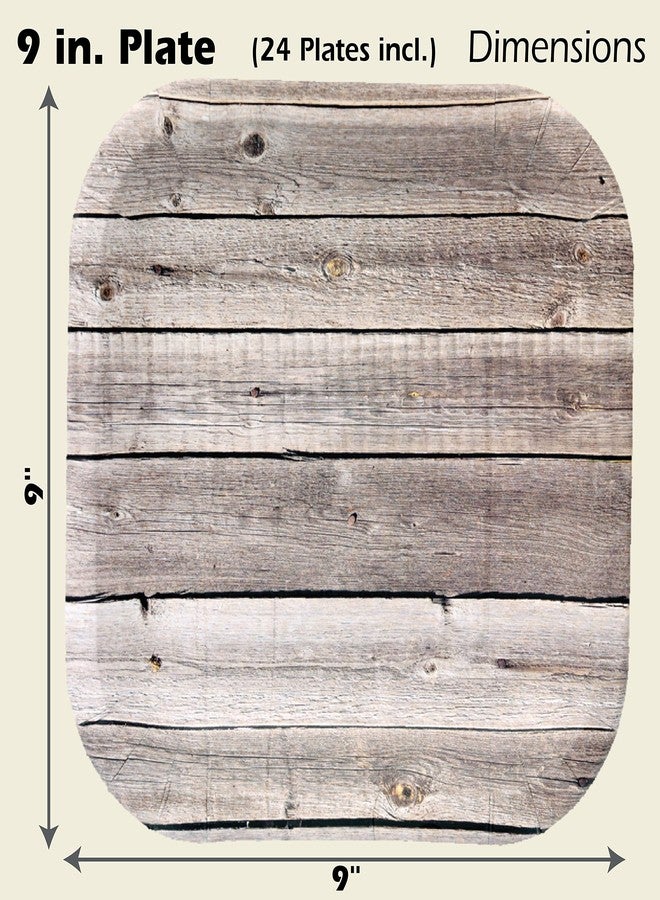 Havercamp 24 Grey Barnwood Rustic Farm Plates, 9in Square Disposable Paper Dinner Plates for Parties - Image 2