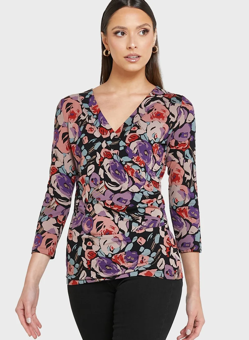 Lauren Ralph Lauren V-Neck Printed Wrap Top